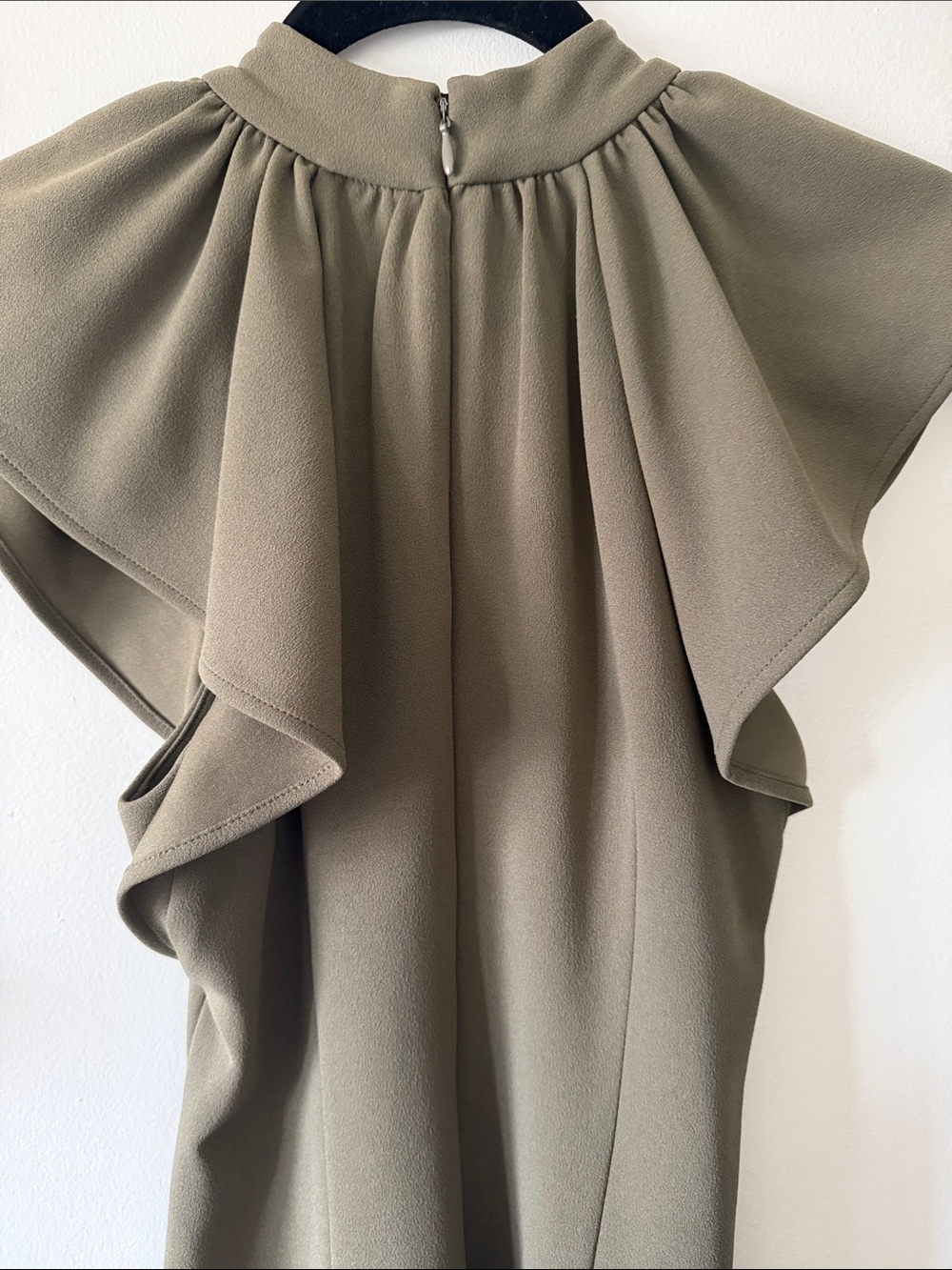 Calvin Klein|Chic Elegant Sleeveless Olive High-Neck Flutter Dress|Size 4|EUC - Picture 8 of 11